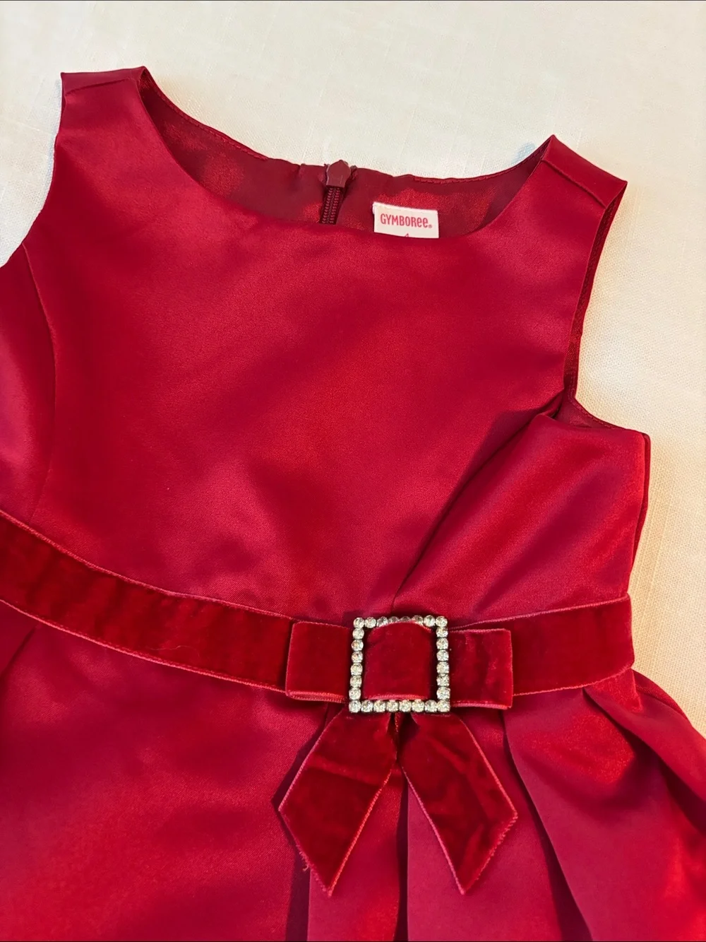 Gymboree Girls Red Satin and Velvet Party Christmas Holiday Red Dress Size 4